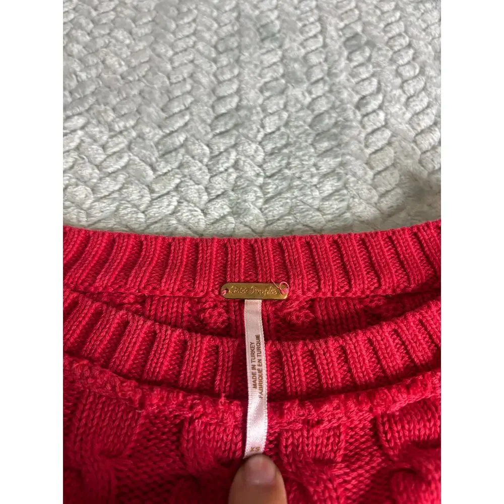 Free People Red Cable Knit Cropped Sweater XS
